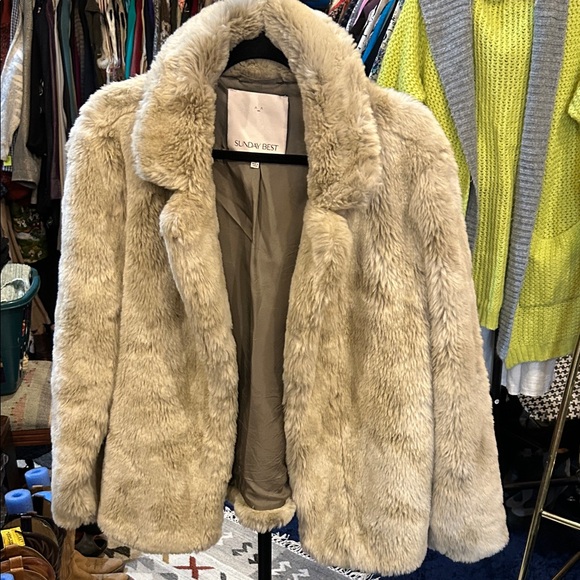 Sunday Best Women's Tan Faux Fur Jacket - Picture 1 of 6